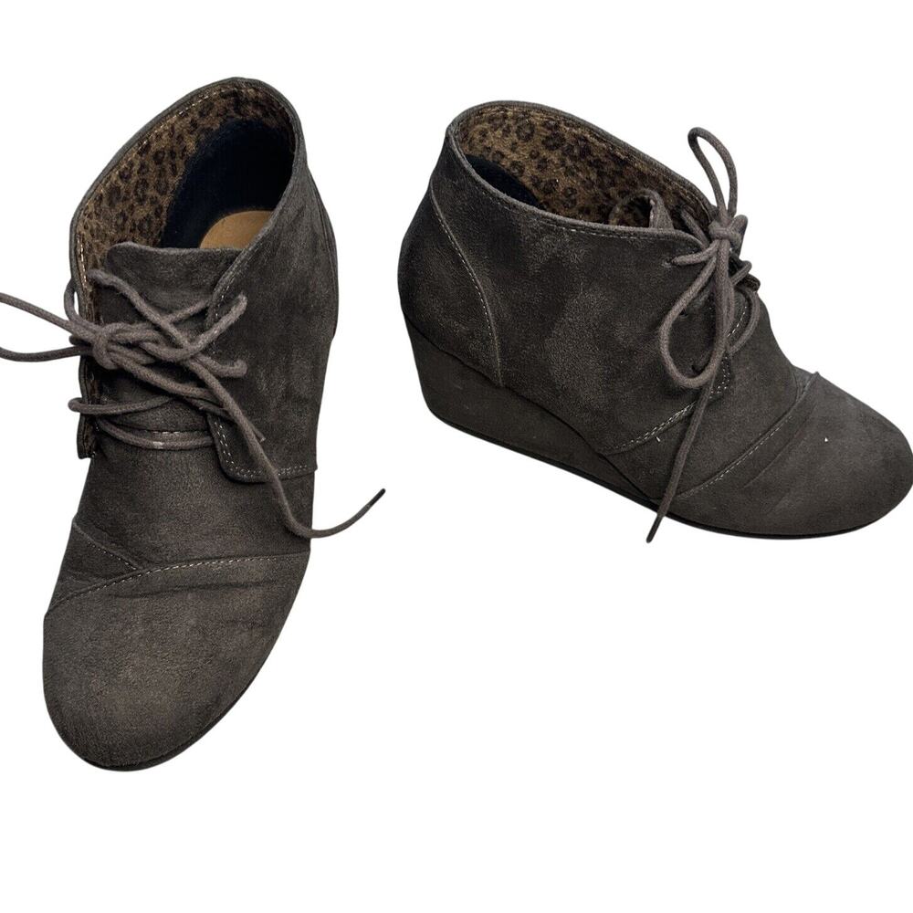 Marco Republic Womens Brown Slip On Lace Up Wedge Heel Boots Cap Toe 9